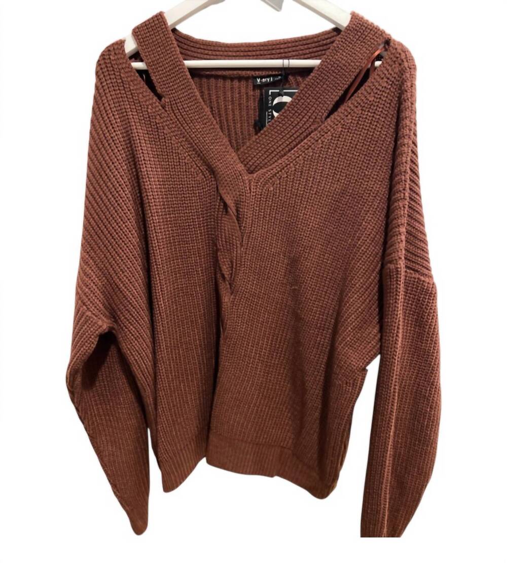 NEW VERY J women's monet cutout sweater in red/bean